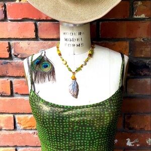 Plain Sud Metallic Gold and Green Maxi Dress